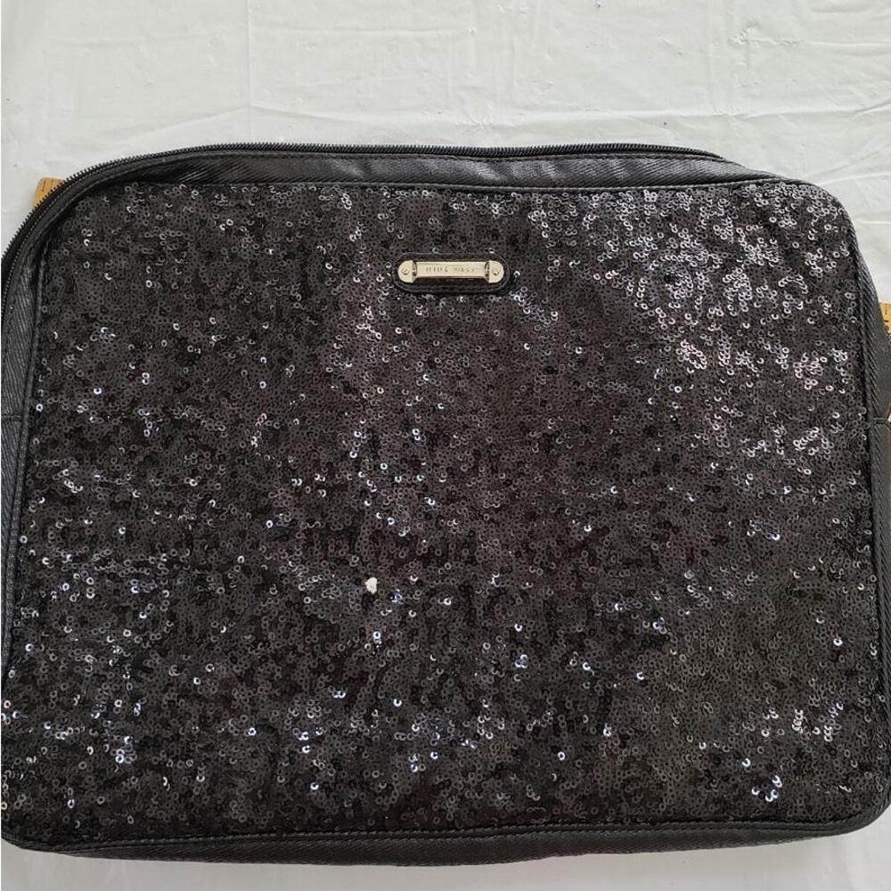 Nine West 14 x 11 In. Laptop Zipper Case Bag Black Sequin
